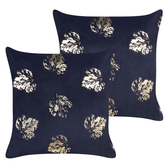 Set med 2 prydnadskuddar GOLDENROD 45 x 45 cm Sammet Svart Växtmotiv