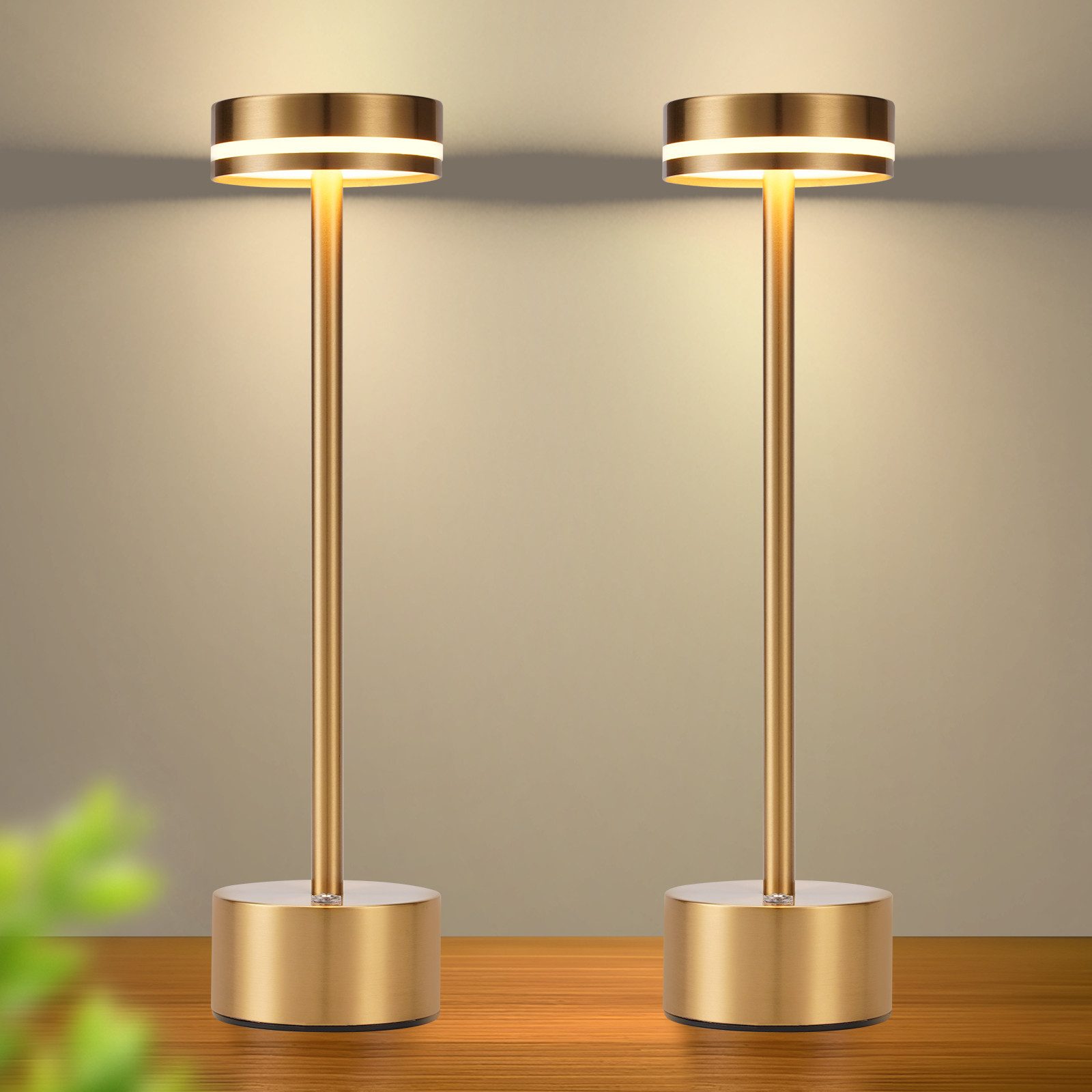 NETTLIFE trådlös LED-bordslampa batteridriven dimbar uppladdningsbar usb-c touchkontroll guld för sovrum guld 2 st