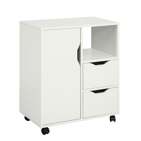 SoBuy Soffbord Sidobord Förvaringsbord med hjul vit FBT105-W