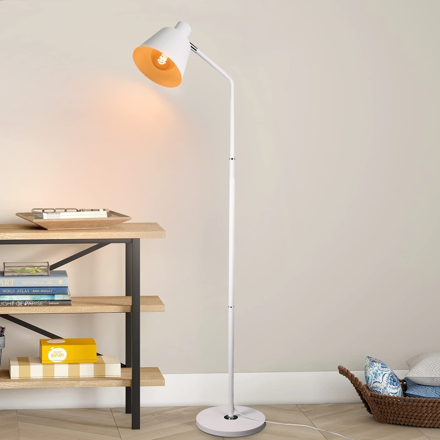 NETTLIFE - golvlampa i vintagestil, retro, vit metall, E27, 166 cm