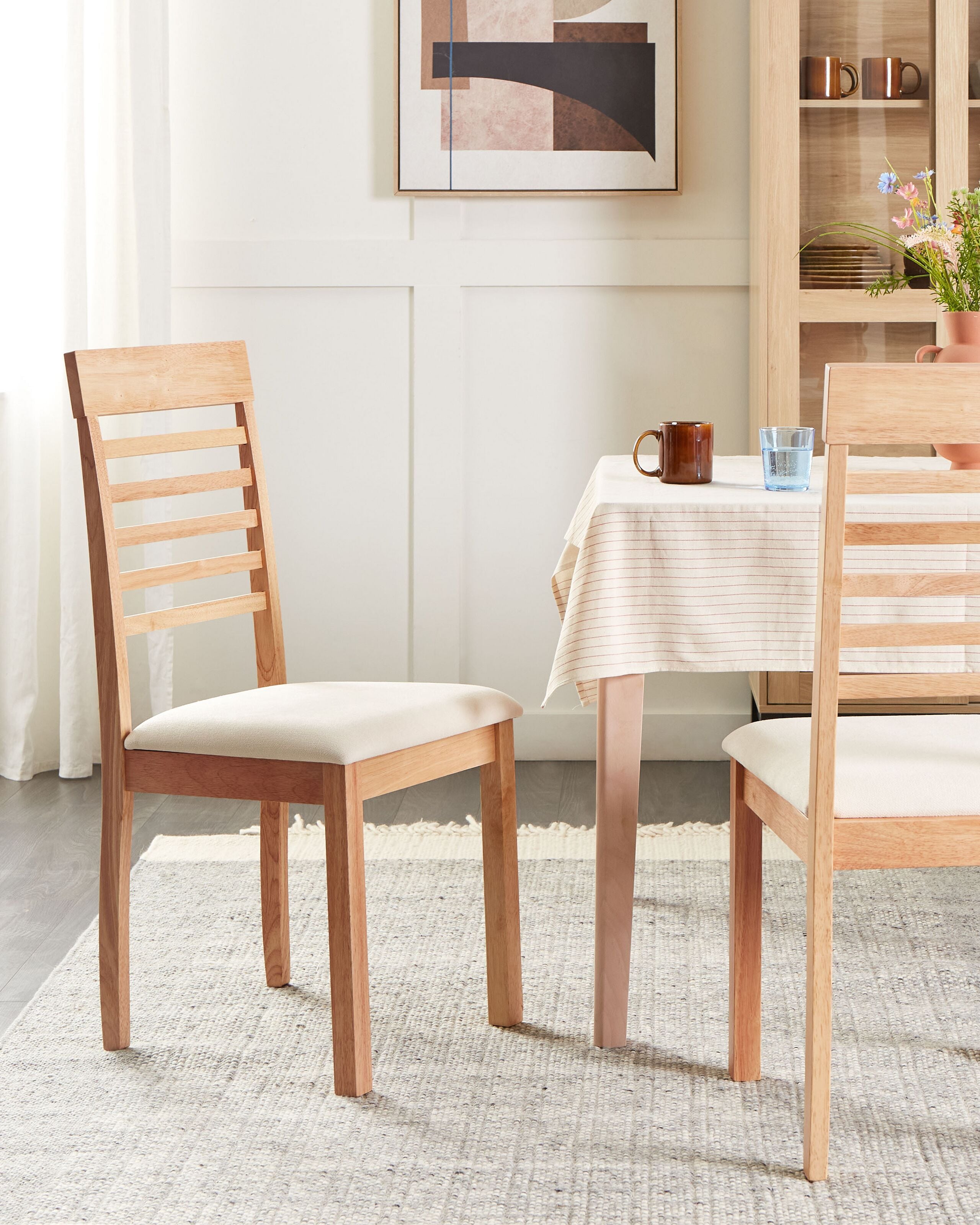 Set med 2 matstolar ORTLEY Trä Ljusbrun/ Beige