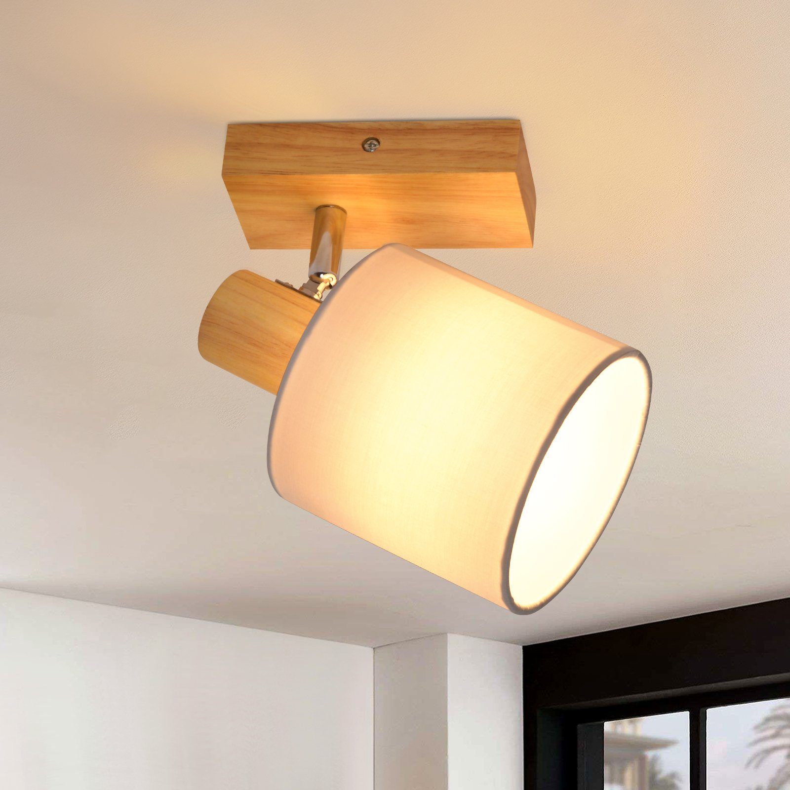 NETTLIFE modern träspotlight för vägghall, 350° vridbar, E14, MAX. 40W, för vardagsrum, sovrum, kök (glödlampa ingår ej)