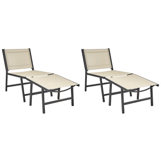 Set med 2 trädgårdsstolar MARCEDDI med fotpall Metall Beige