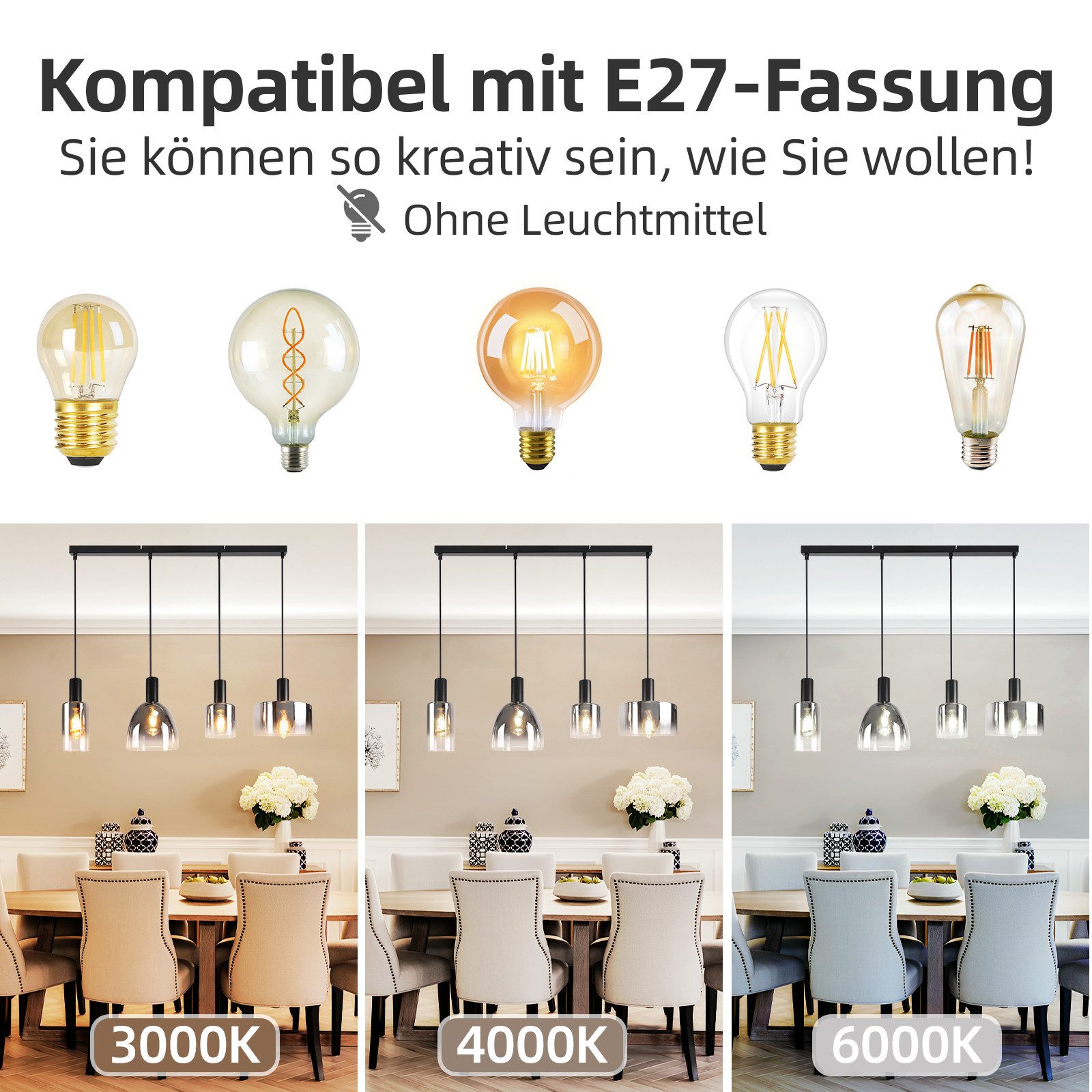 NETTLIFE Vintage - matbordslampa, rökgrått glas, E27, höjdjusterbar, för vardagsrum