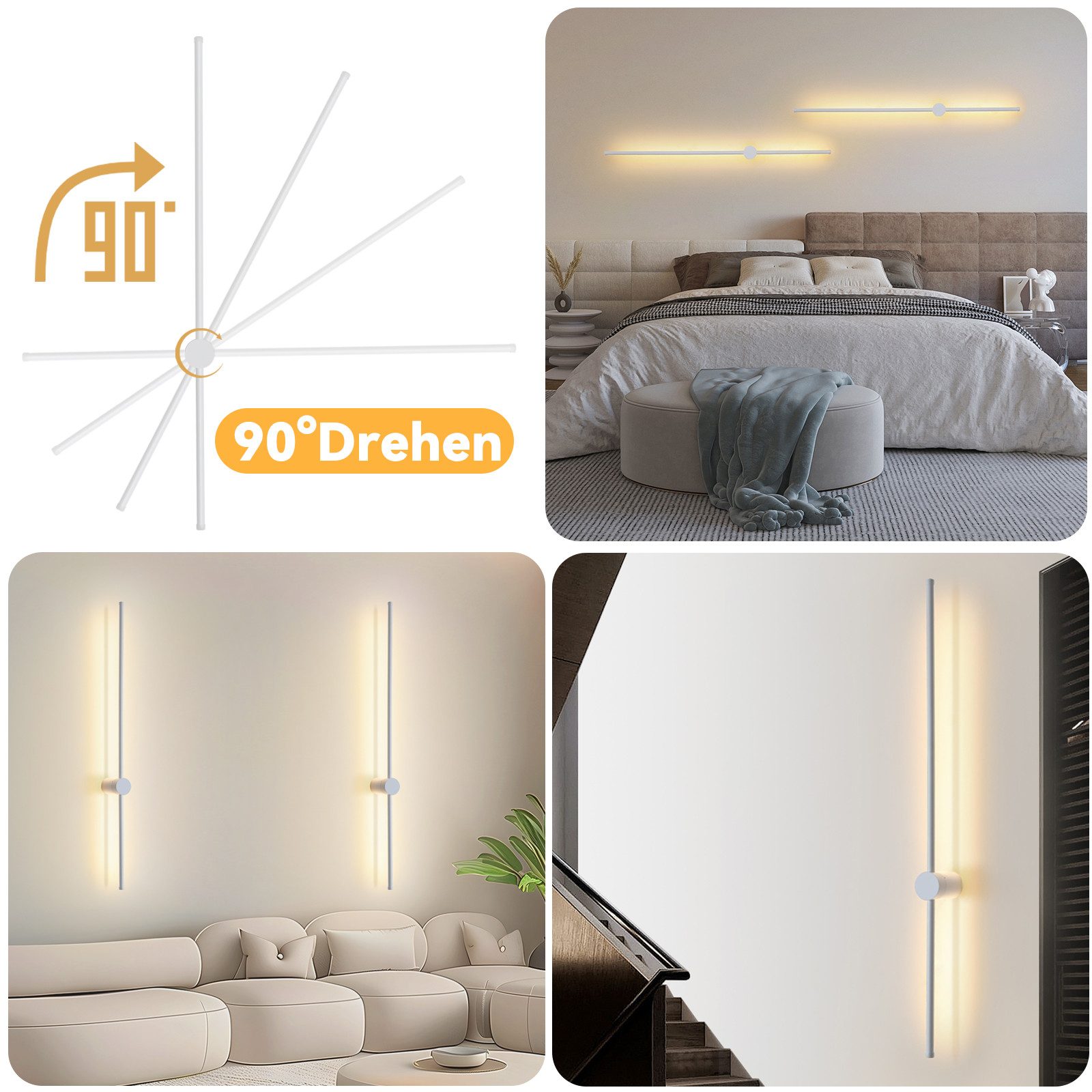 NETTLIFE LED-vägglampa modern inomhusvägglampa 100 cm varmvit 3000 K justerbar