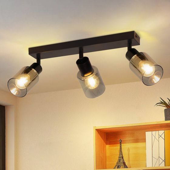 NETTLIFE - taklampa, spotlight, 3 lågor, svart, industriell, E14, taklampa för vardagsrum
