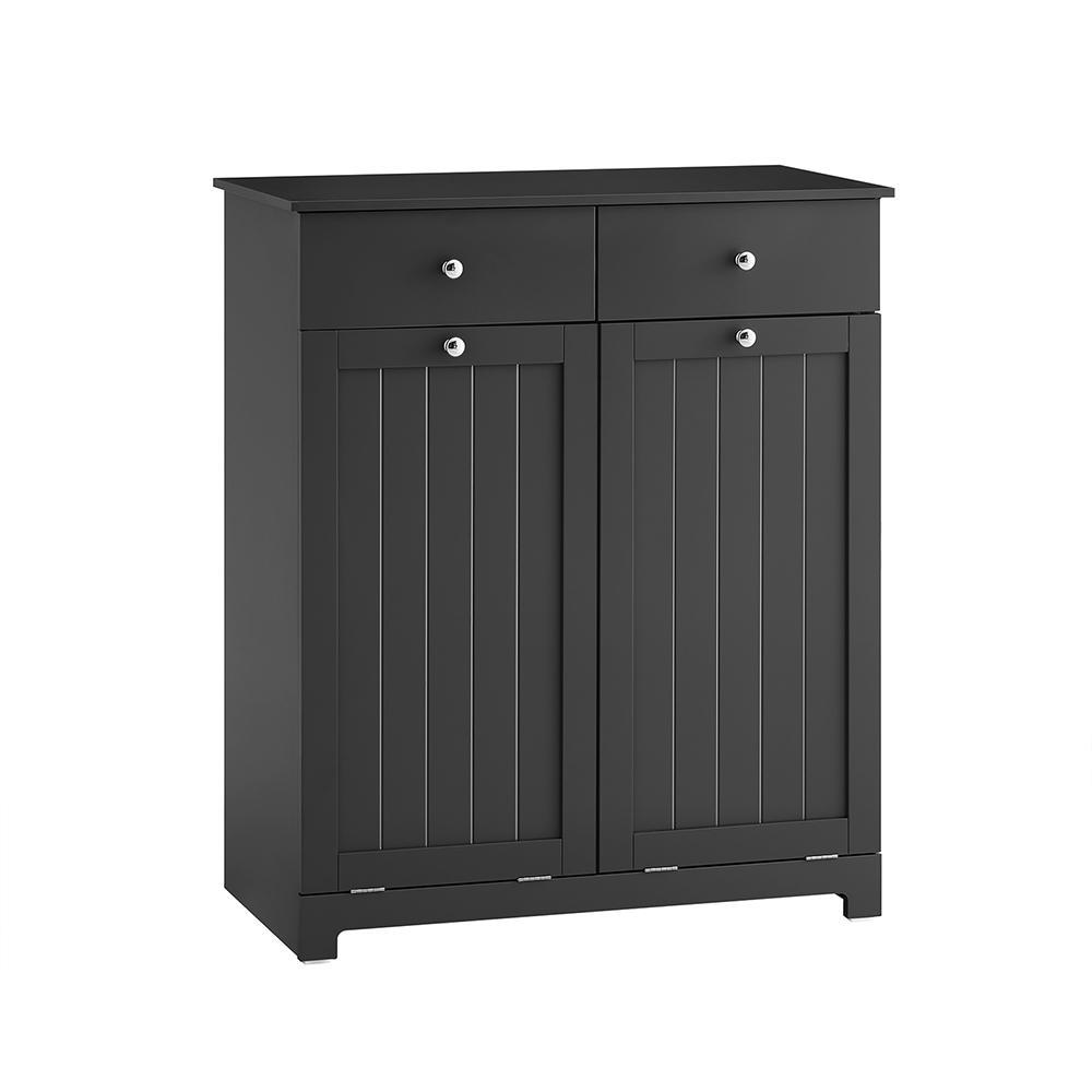 SoBuy BZR33-II-SCH Badrumsskåp med tvättställ - Platsbesparande badrumsskåp med 2 lådor och 2 utdragbara påsar - Tvättställ för entré eller kök i MDF, Svart, 78x38x90cm