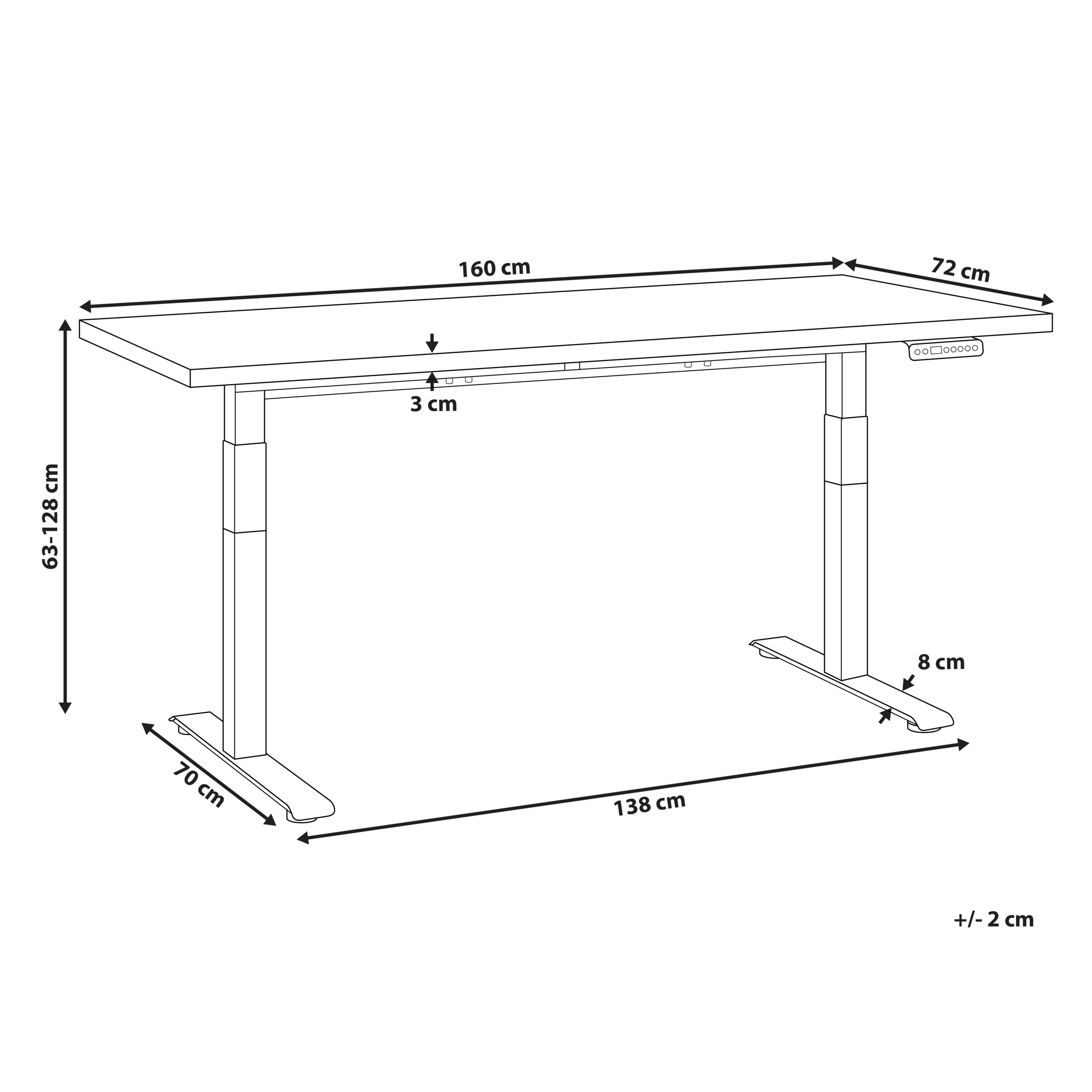 Elektriskt höj- och sänkbart skrivbord DESTINES 160 cm 72 cm Vit/ Svart
