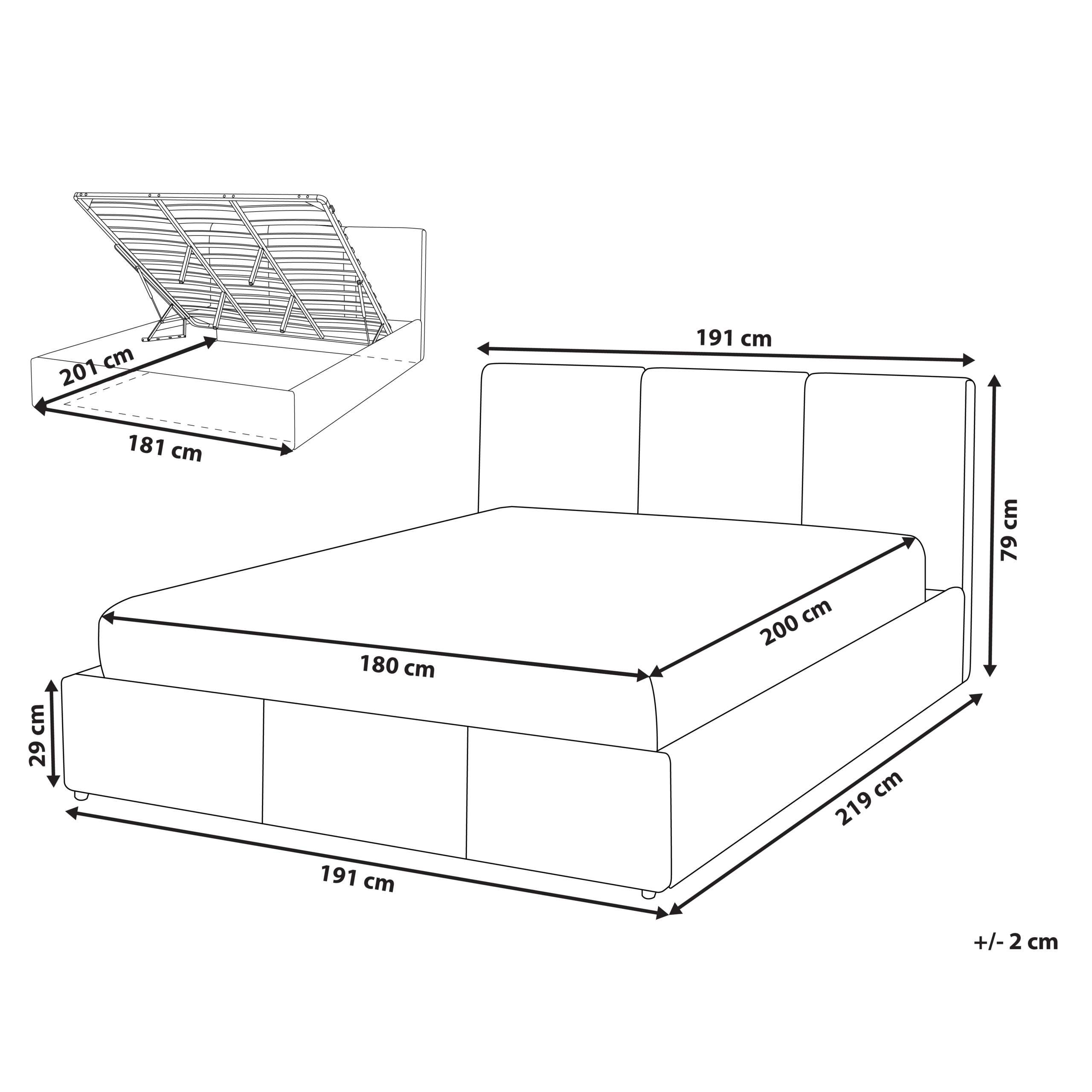 Säng med förvaring BOUSSE Bouclé Off-White 180 x 200 cm