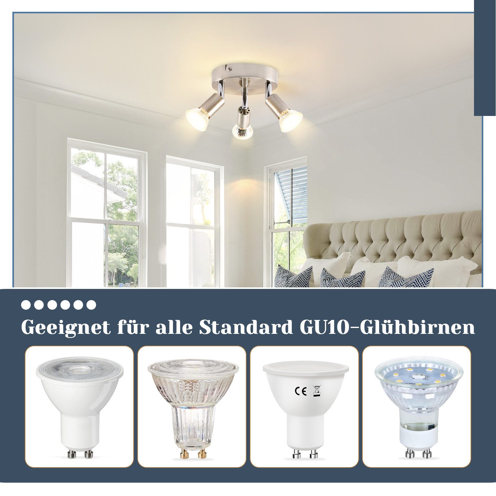 NETTLIFE LED - taklampa GU10 - 3 moderna runda takspotlights 350° takspotlights för kök, hall