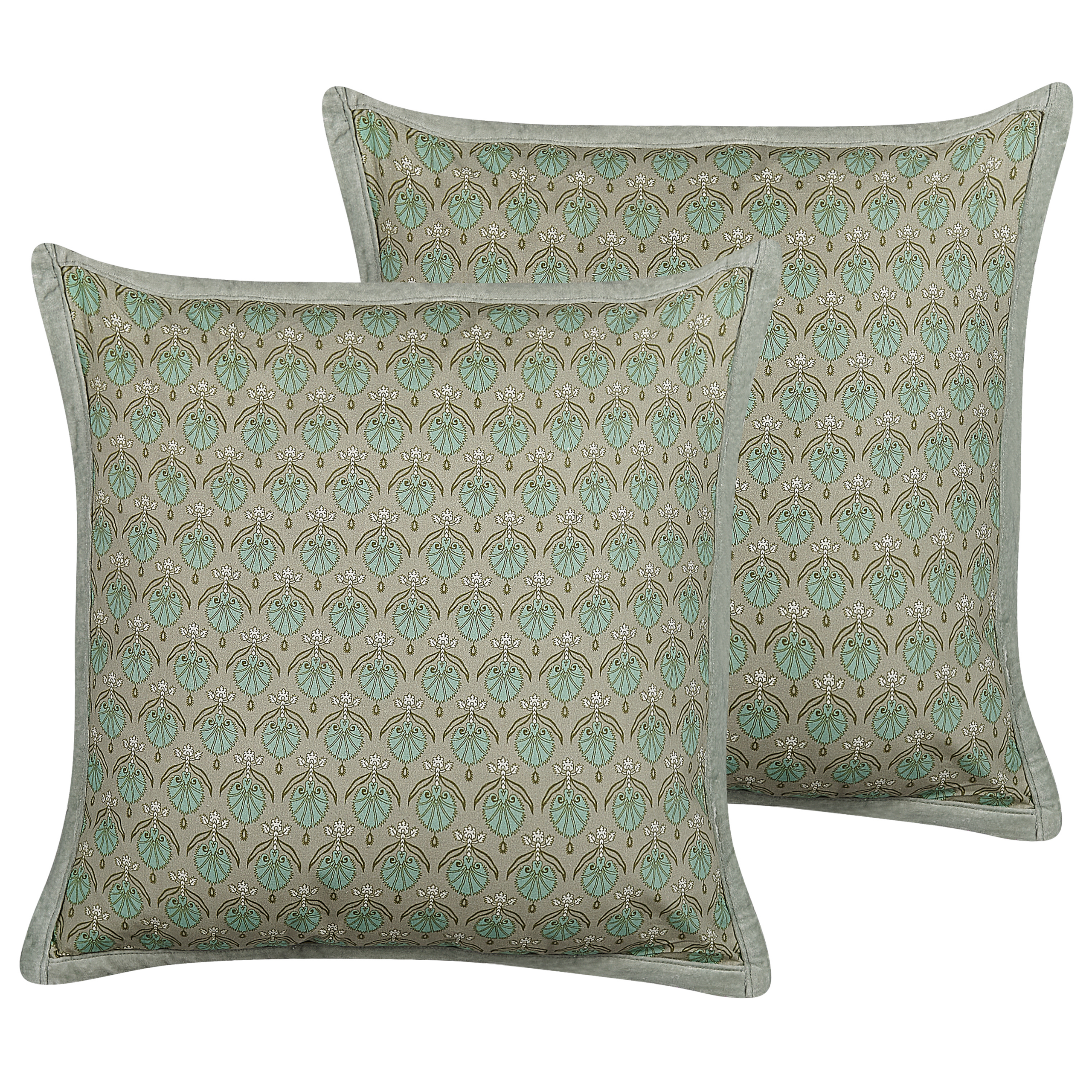 Set med 2 prydnadskuddar PICTUS 45 x 45 cm Sammet Grön Växtmotiv