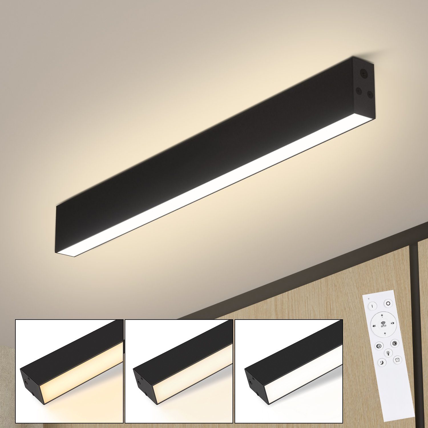 NETTLIFE modern LED-taklampa, 536 cm svart, dimbarMed fjärrkontroll, 17W, långTaklampa, för vardagsrum och sovrum