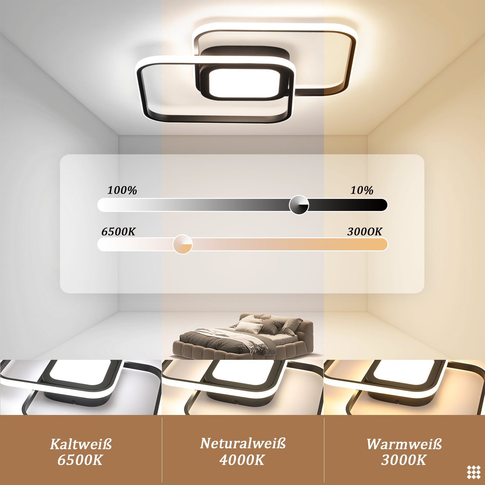 NETTLIFE LED-taklampa svart metall 48W modern sovrum vardagsrum dimbar design barnlampa kök matsal