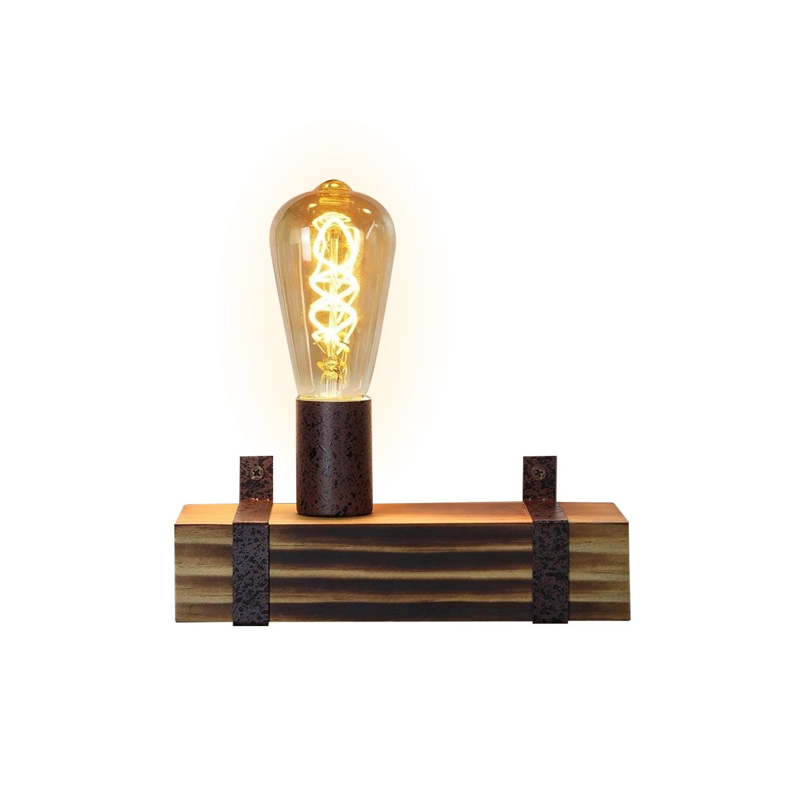 NETTLIFE Vintage - vägglampa, E27 Retro, Trävägglampa, 23 CM, Industriell design, Väggspotlight med sockel, Max 40W, För vardagsrum