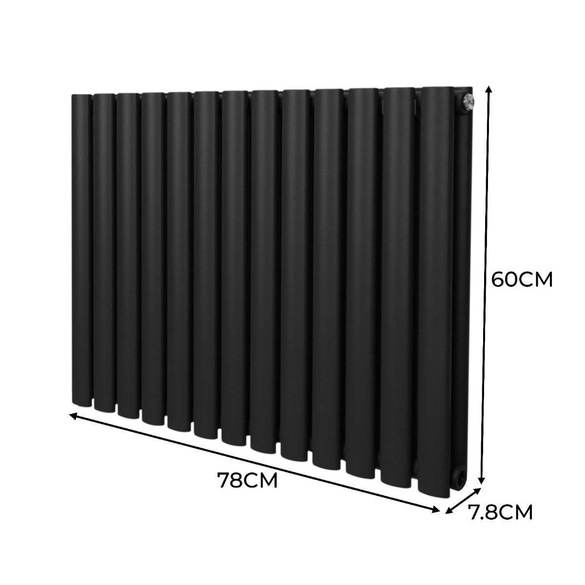 Oval kolumnradiator och ventiler - 600 mm x 780 mm - Svart