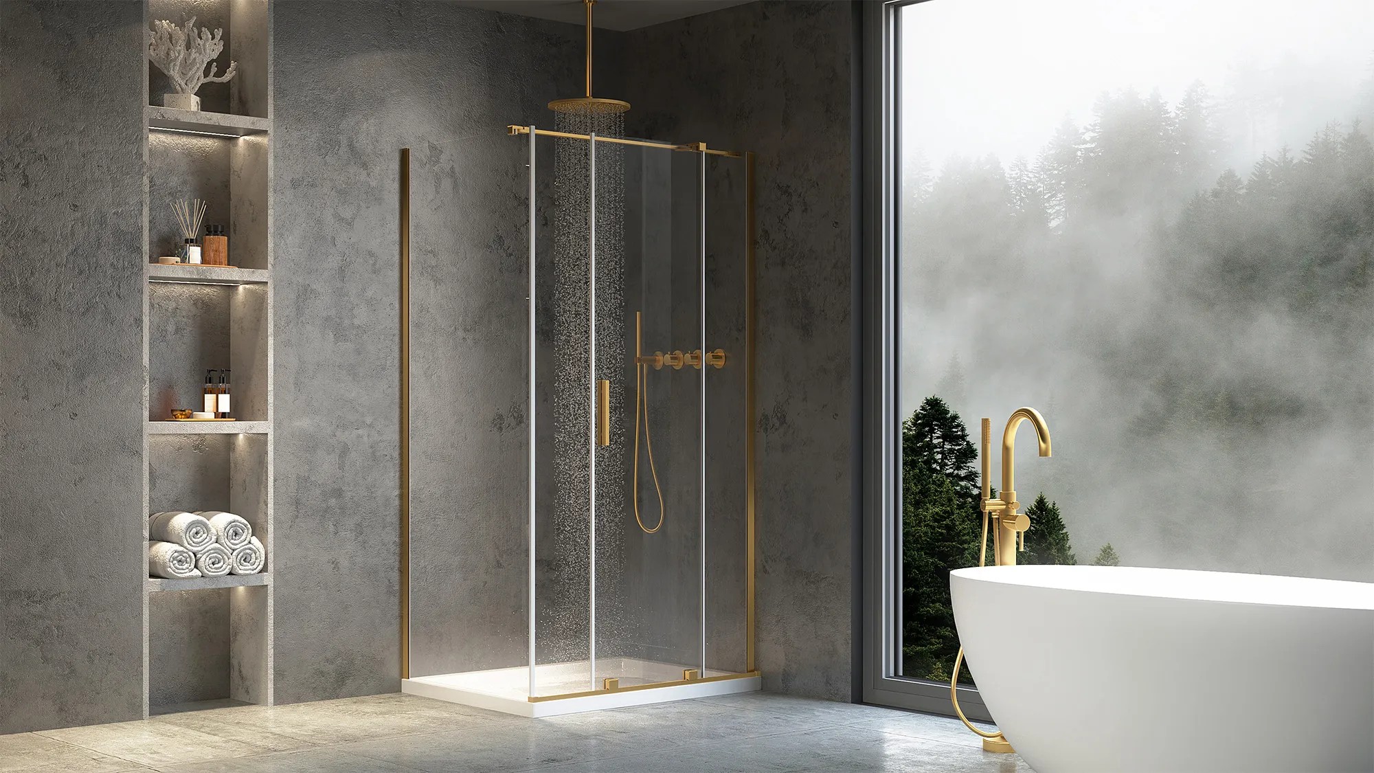 REA Duschkabin MONTANA 140x90 Borstat Guld, 140x90x200,5cm