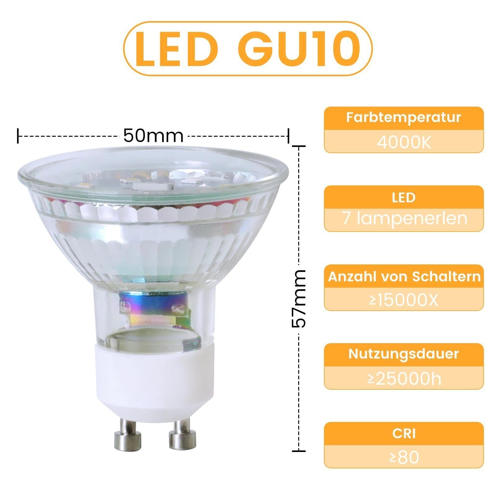 NETTLIFE 6 st GU10 LED-lampor, neutralvita, 5 W, ersätter 50 W-lampa, 4000 K, energibesparande, 110° strålvinkel