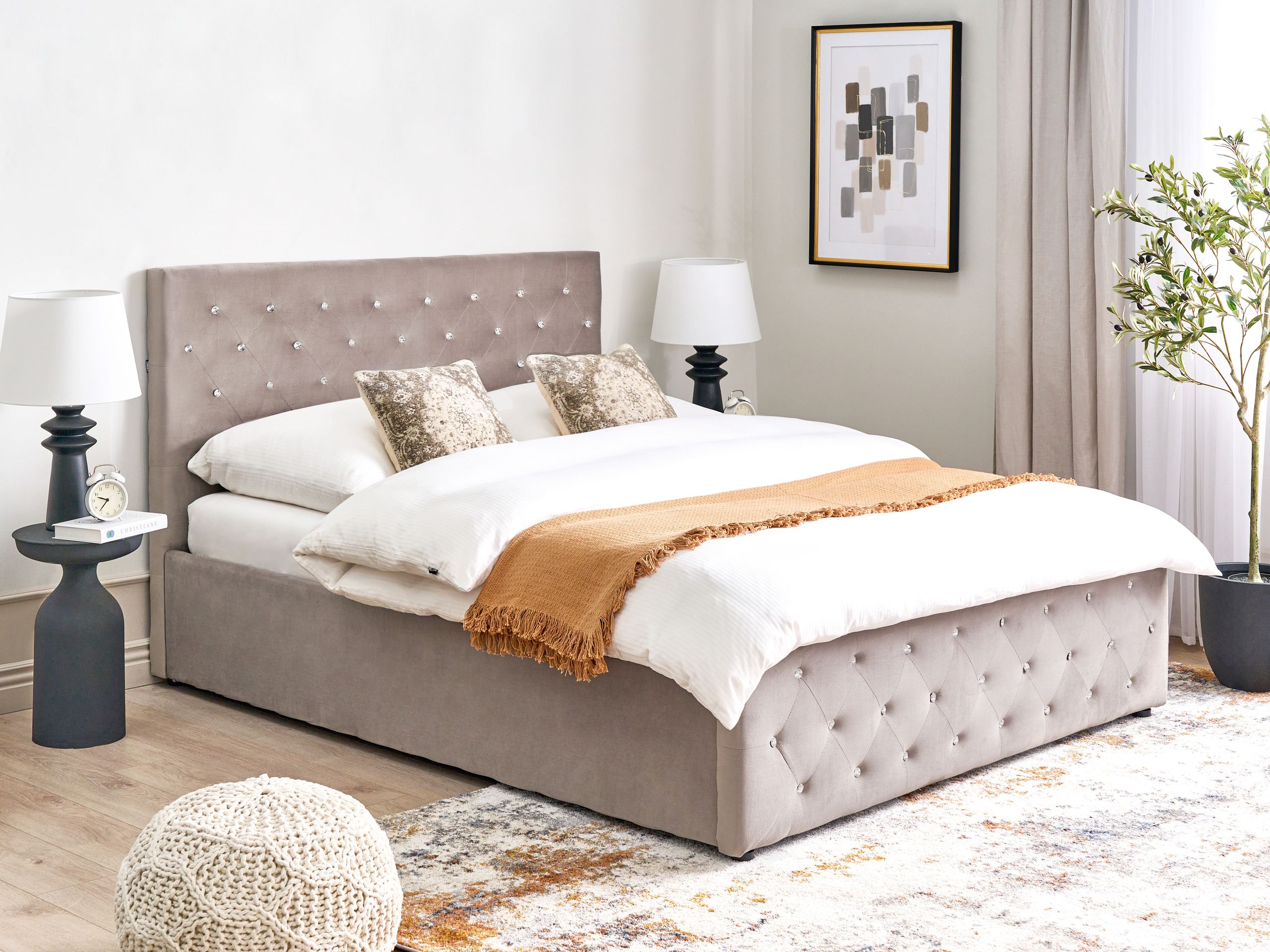 Säng med förvaring AMIENS Sammet Taupe 140 x 200 cm