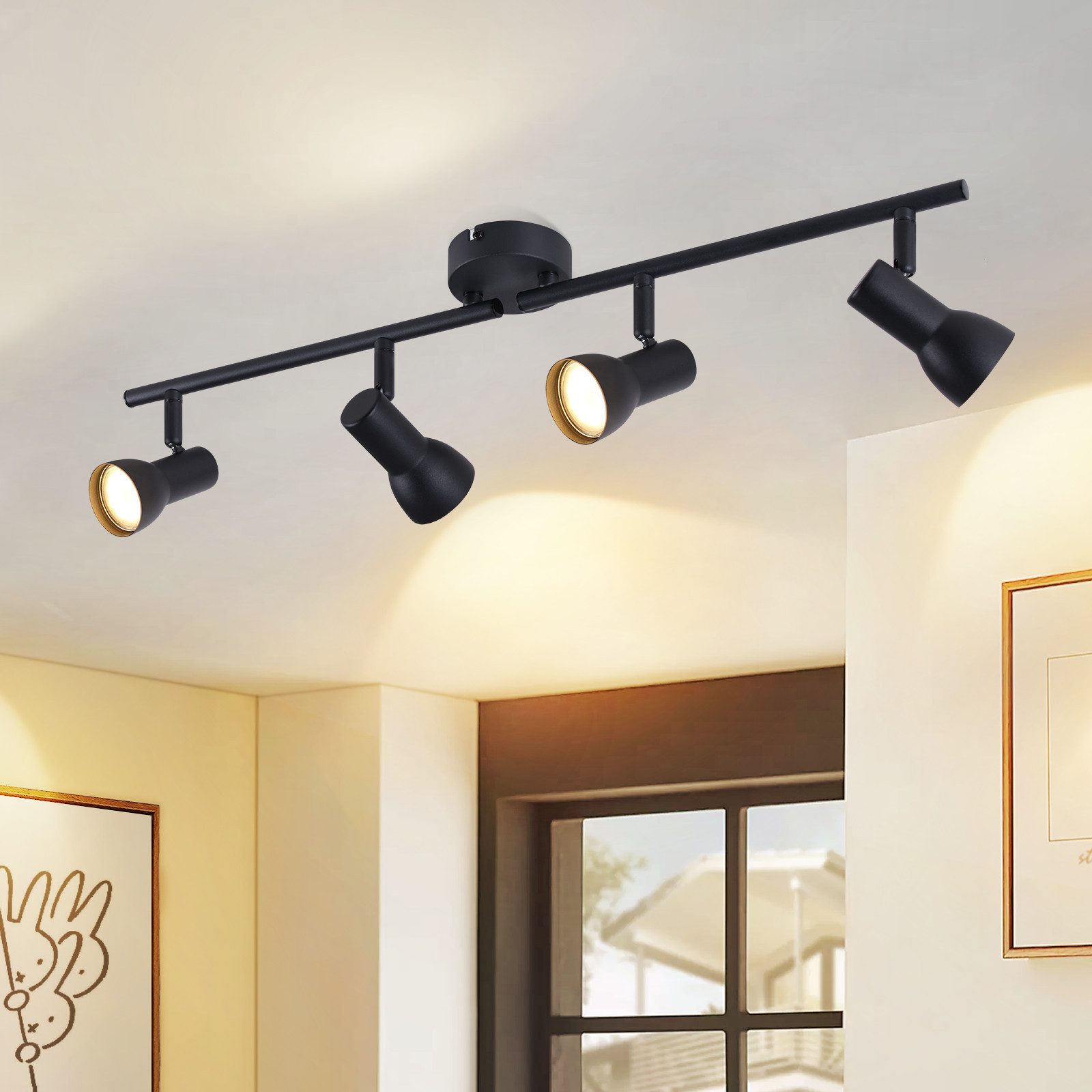NETTLIFE GU10-takspotlight med 4 lågor, modern design, metall, för vardagsrum, hall