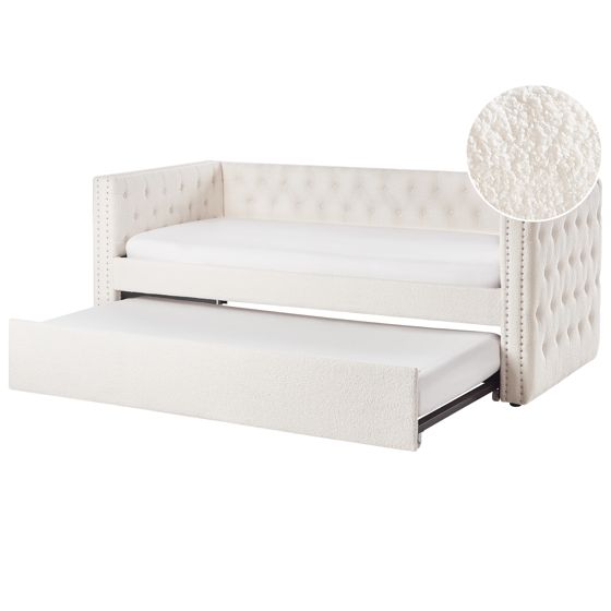 Utdragbar säng Bouclé GASSIN 90 x 200 cm Off-White