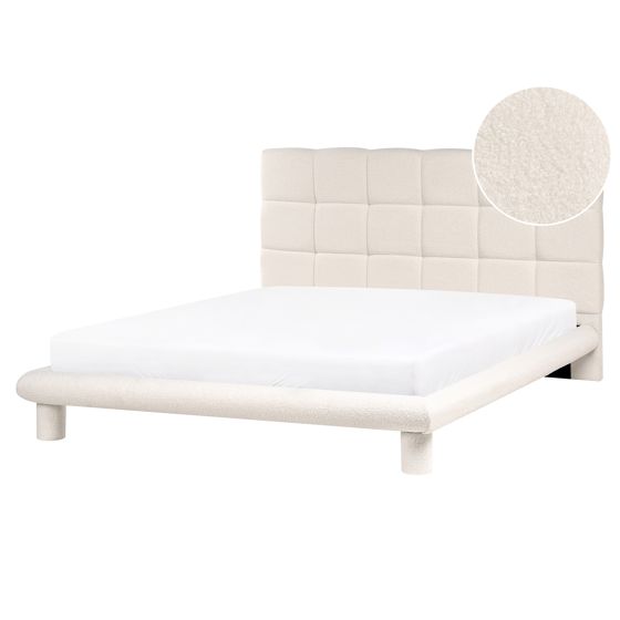 Säng med lamellram Bouclé CRESSAT 160 x 200 cm Off-White
