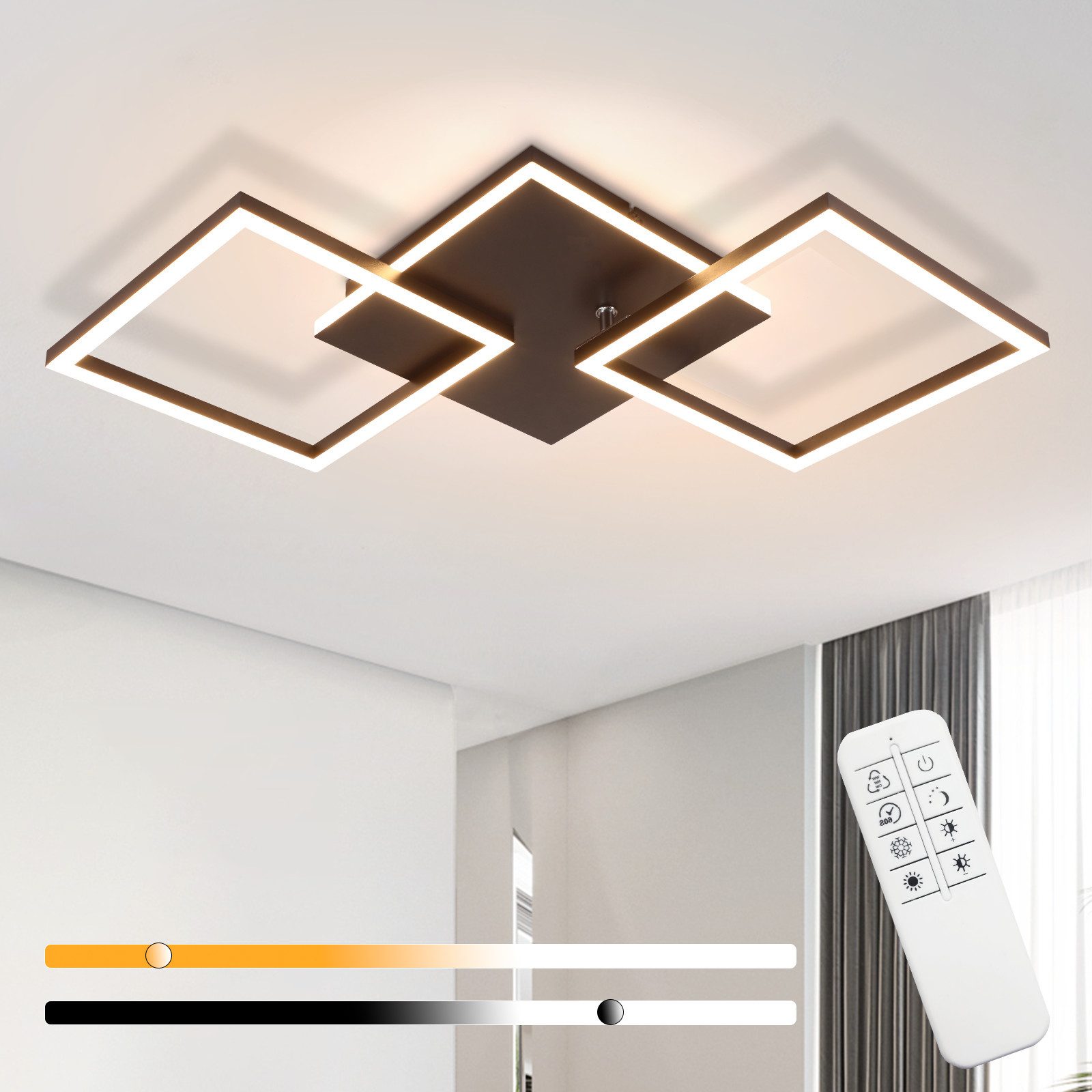 NETTLIFE LED - taklampa, för vardagsrum, svart, dimbar, fyrkantig, modern, 36w Med fjärrkontroll