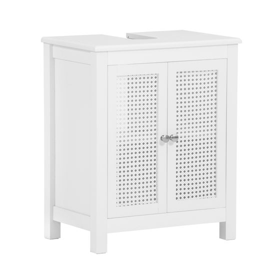 SoBuy Underskåp för Badrum Smal Förvaringsenhet med 2 Dörrar och Hylla Vit Badrumsskåp med Spjälfront 50x60x33 cm BZR35-W