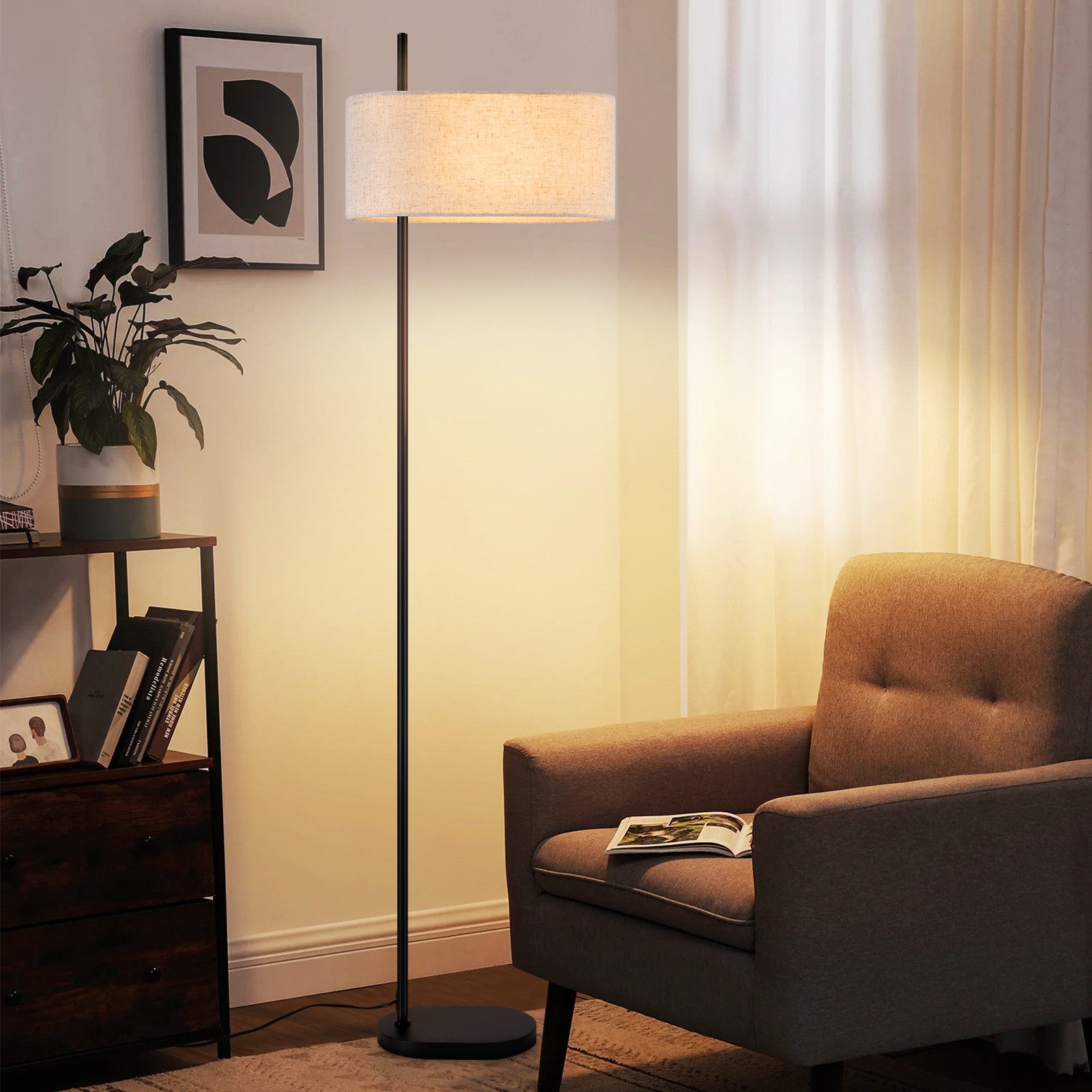 NETTLIFE Golvlampa för vardagsrummet Vintage - golvlampa 154 cm svart E27 - golvlampa med fotströmbrytare