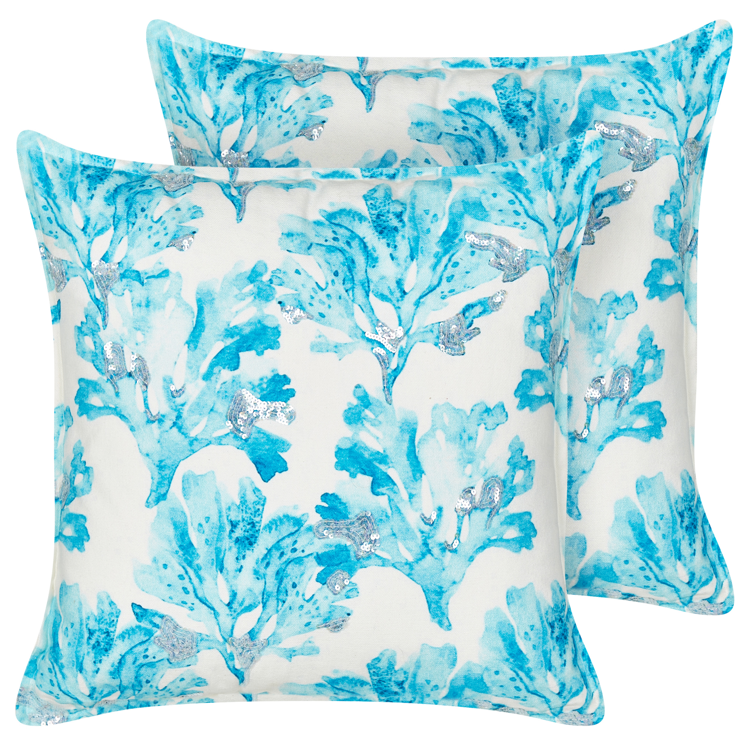 Set med 2 prydnadskuddar ROCKWEED 45 x 45 cm Bomull Blå Blommigt tryck