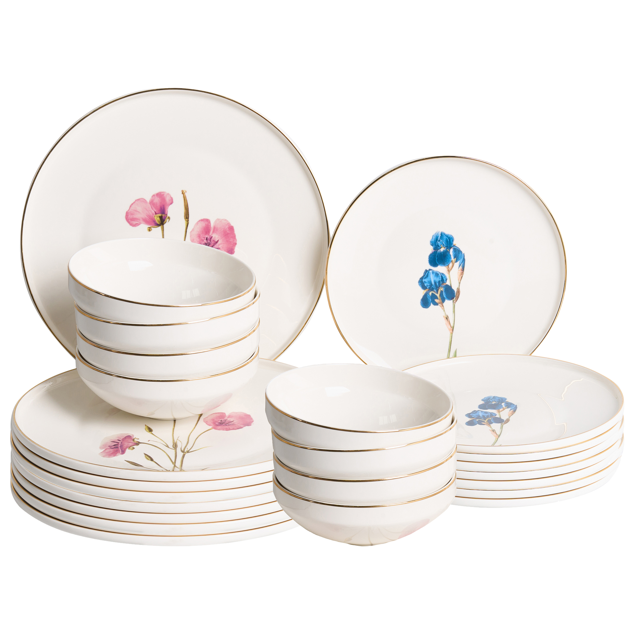 Set med 24 matserviser HYSSOP Porslin Vit