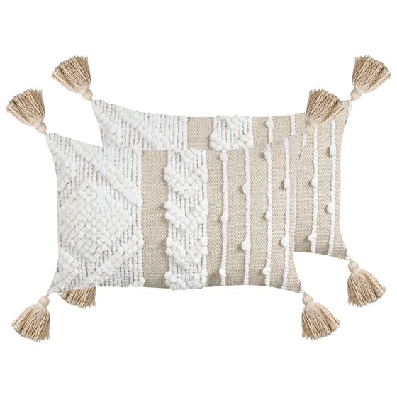 Set med 2 prydnadskuddar VALVARIA 30 x 50 cm Bomull Off-White Chevrontryck