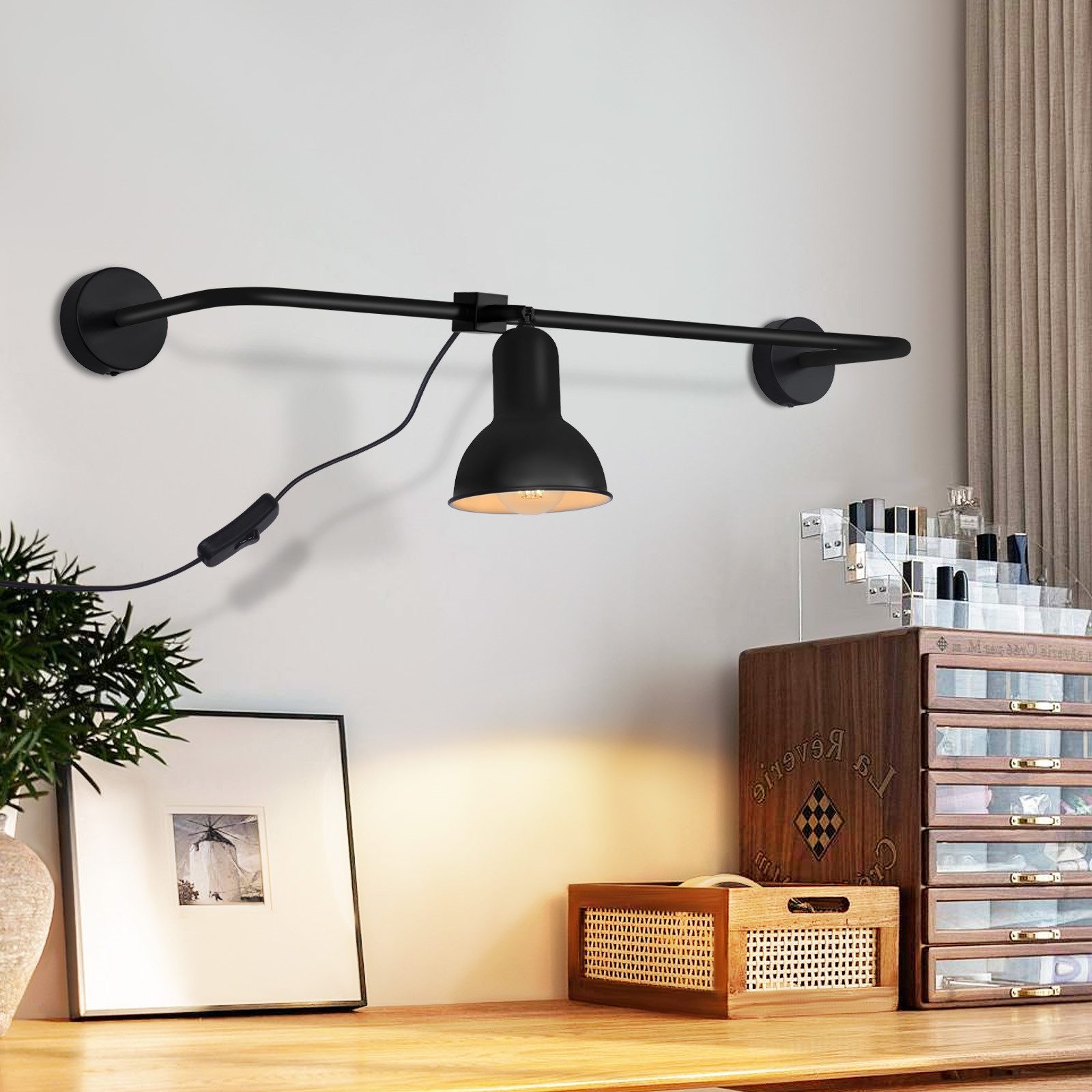 NETTLIFE svart, inomhusvägglampa, E27Vintage, metall, halllampa, indirekt, roterande, design - trapplampa