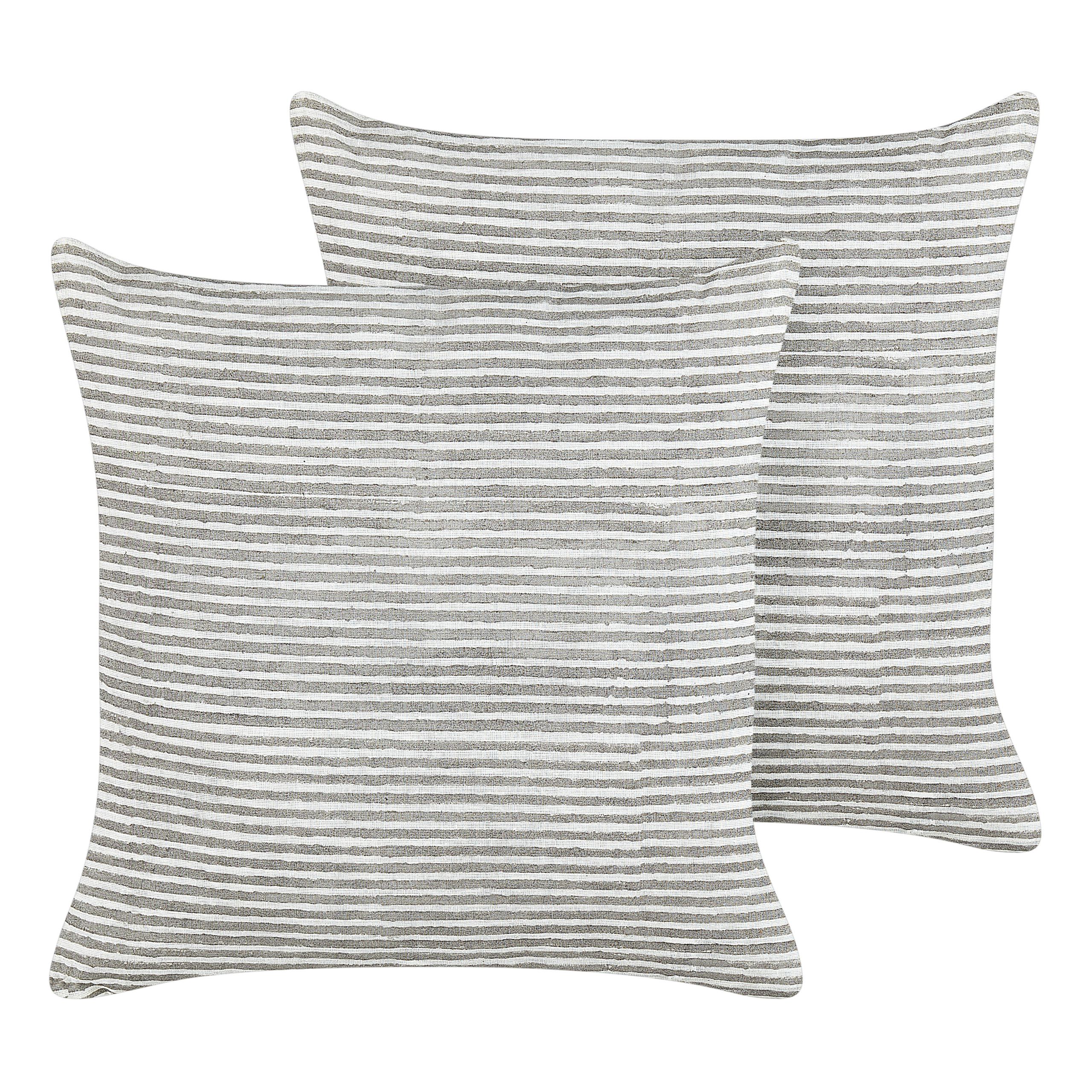 Set med 2 prydnadskuddar KANPAS 50 x 50 cm Linne Grå Randigt