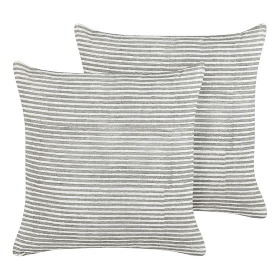 Set med 2 prydnadskuddar KANPAS 50 x 50 cm Linne Grå Randigt