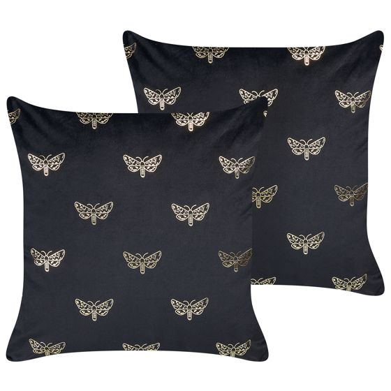 Set med 2 prydnadskuddar YUZURI 45 x 45 cm Sammet Svart Djurtryck