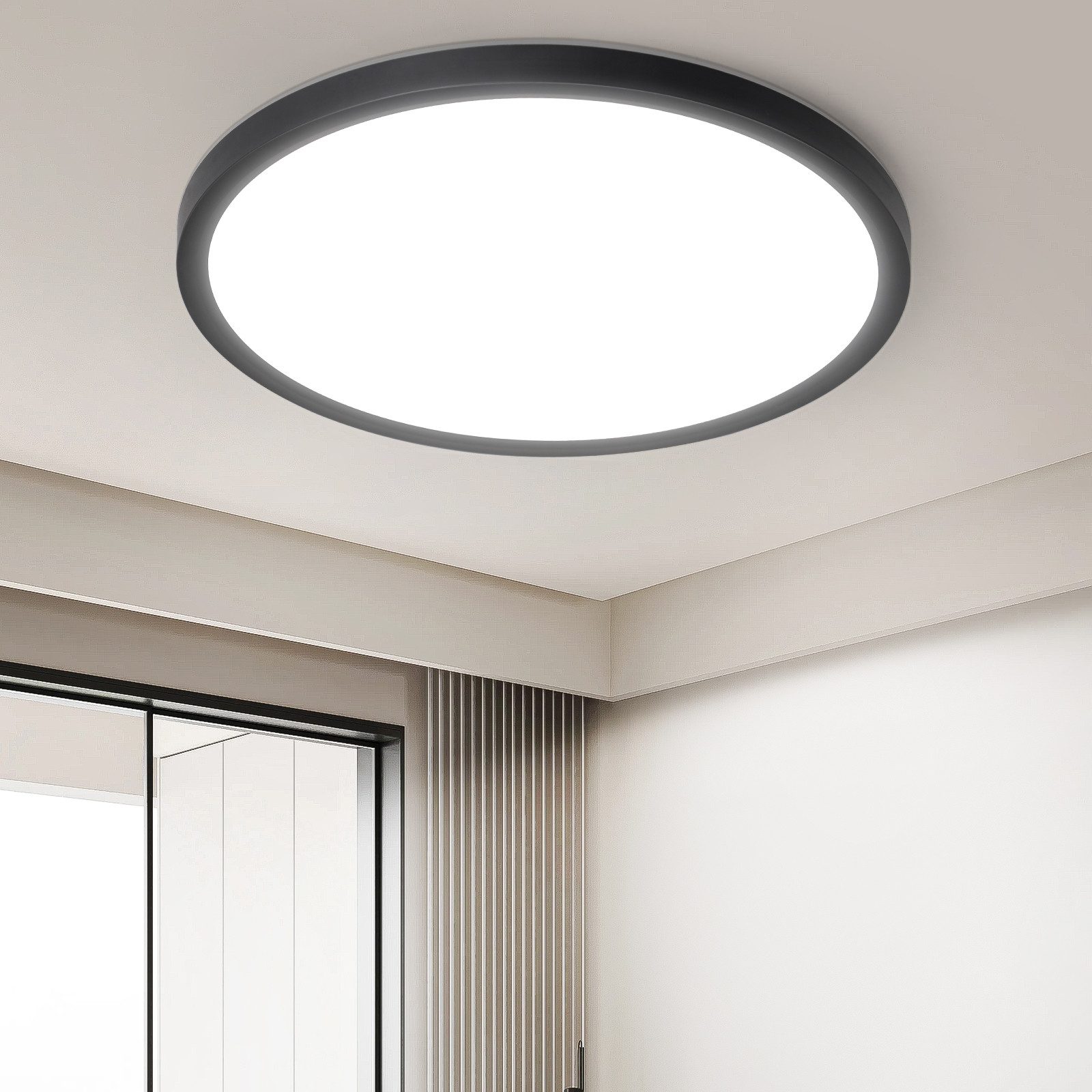 NETTLIFE platt, LED-taklampa, för sovrum, svart, 18 cm, 15 W, ej dimbar, varmvit, 3000 K