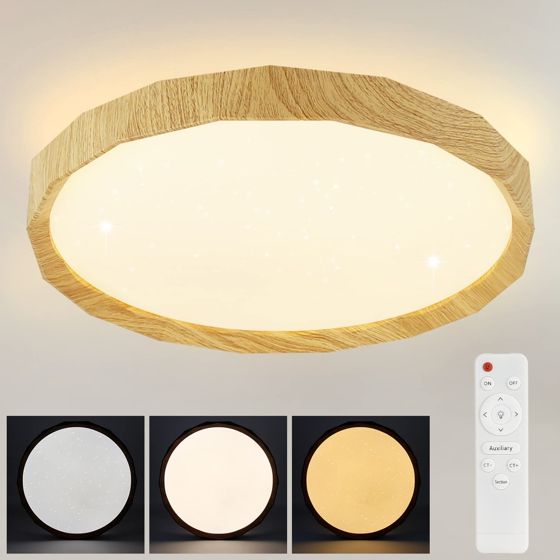 NETTLIFE LED - taklampa, för vardagsrummet - Träimitation, vardagsrumslampa, Ø40cm sovrum Taklampa 43W