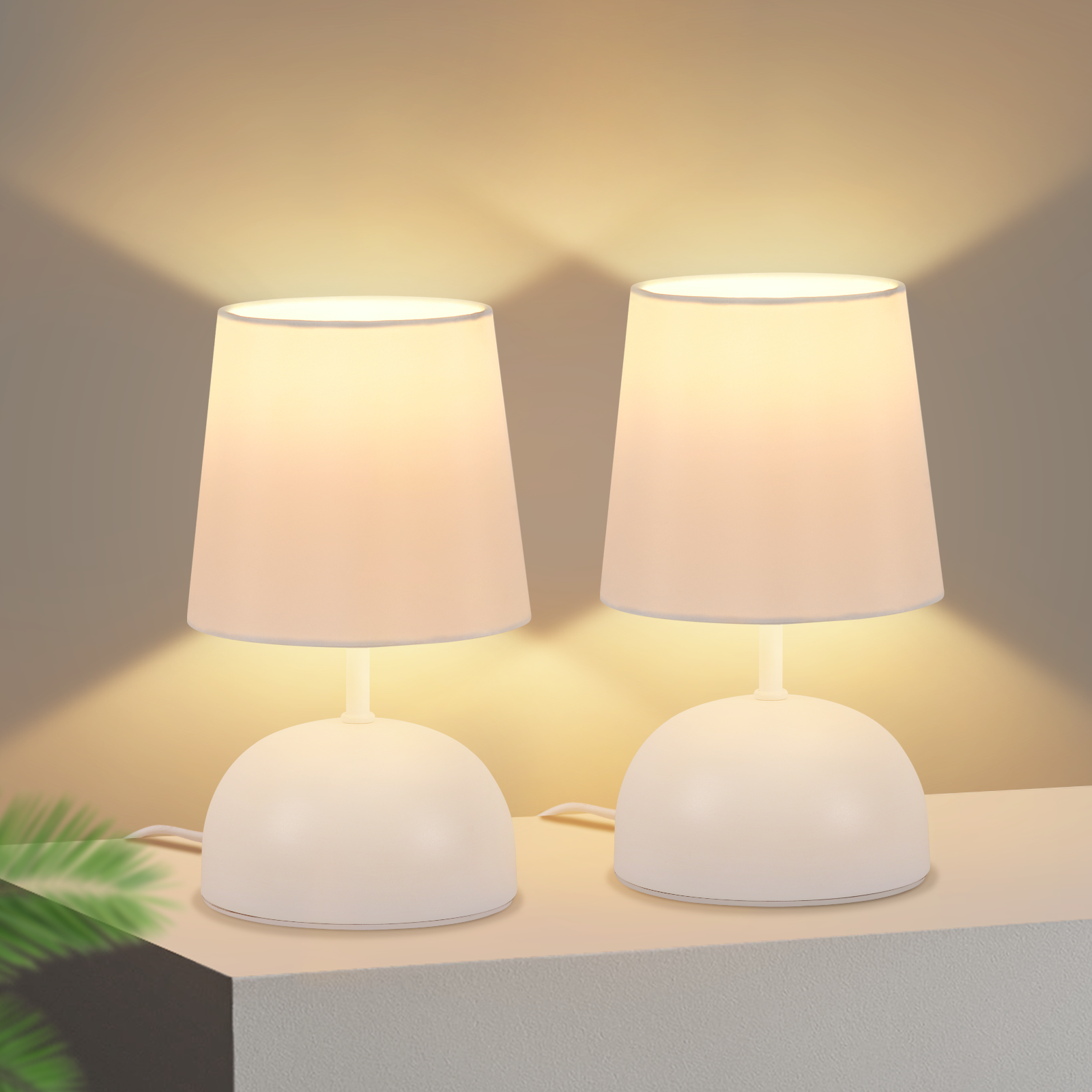 NETTLIFE sänglampset, 2 bordslampor med sladd, vit tygsänglampa, modern sovrumsdesign