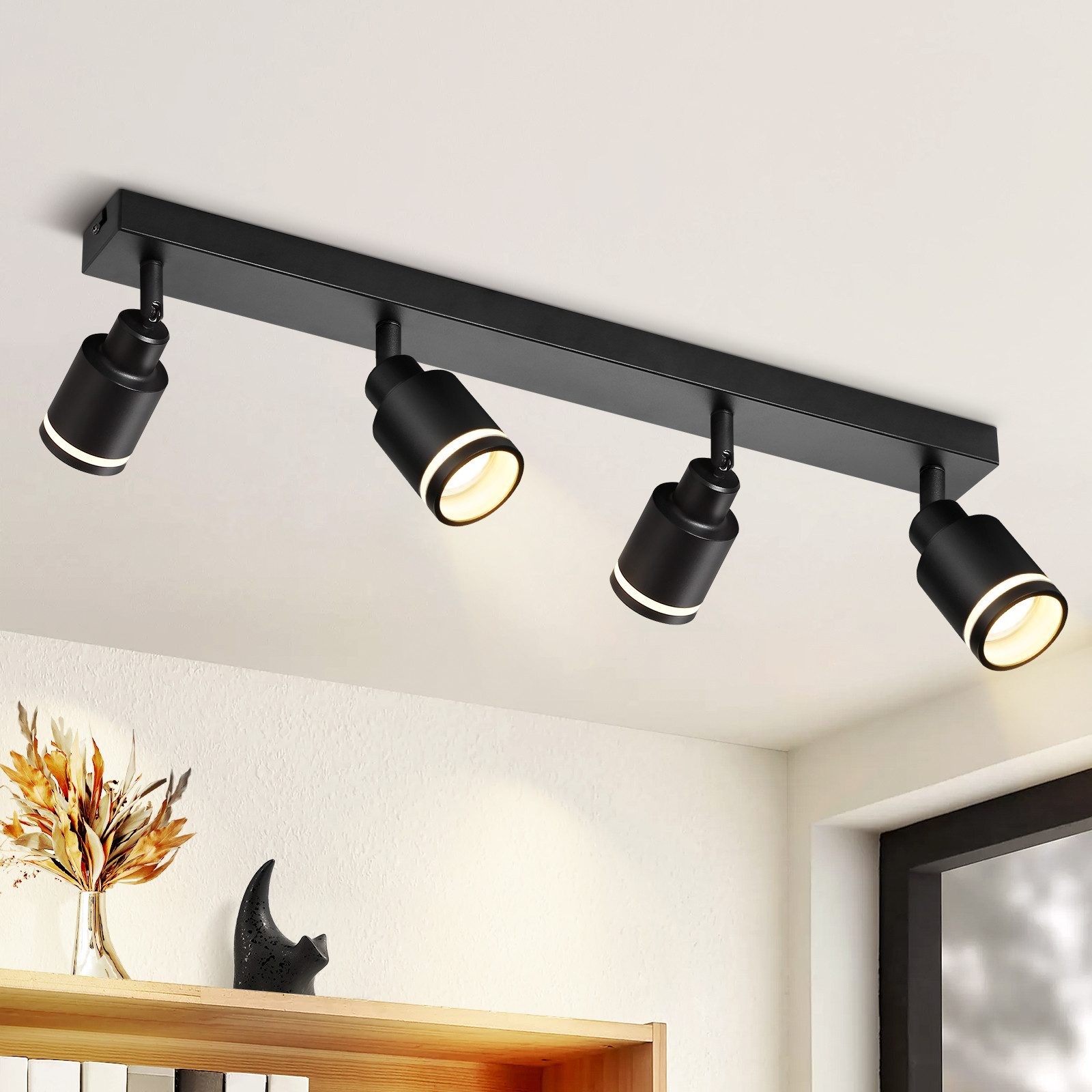 NETTLIFE modern svart taklampa: 4 justerbara metallspotlights i taket, GU10 taklampa, för sovrum, utan glödlampa