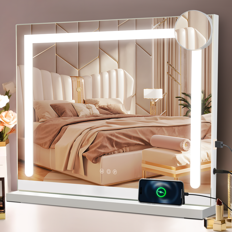 NETTLIFE Sminkspegel med ljus Hollywoodspegel med 9 lysdioder Liten sminkspegel med ljus 360° roterande bordsspegel