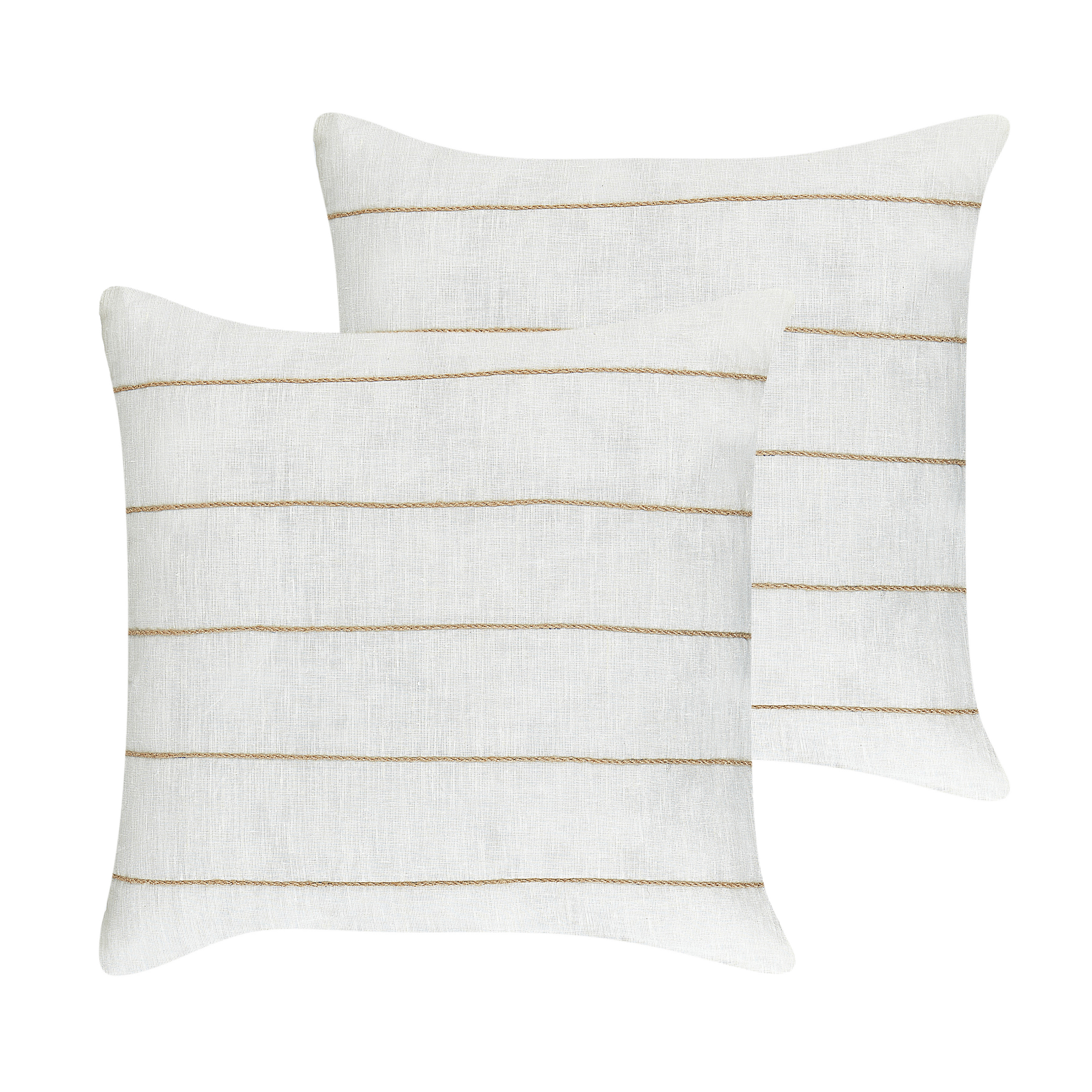 Set med 2 prydnadskuddar MILAS 50 x 50 cm Linne Vit Randigt