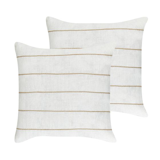 Set med 2 prydnadskuddar MILAS 50 x 50 cm Linne Vit Randigt
