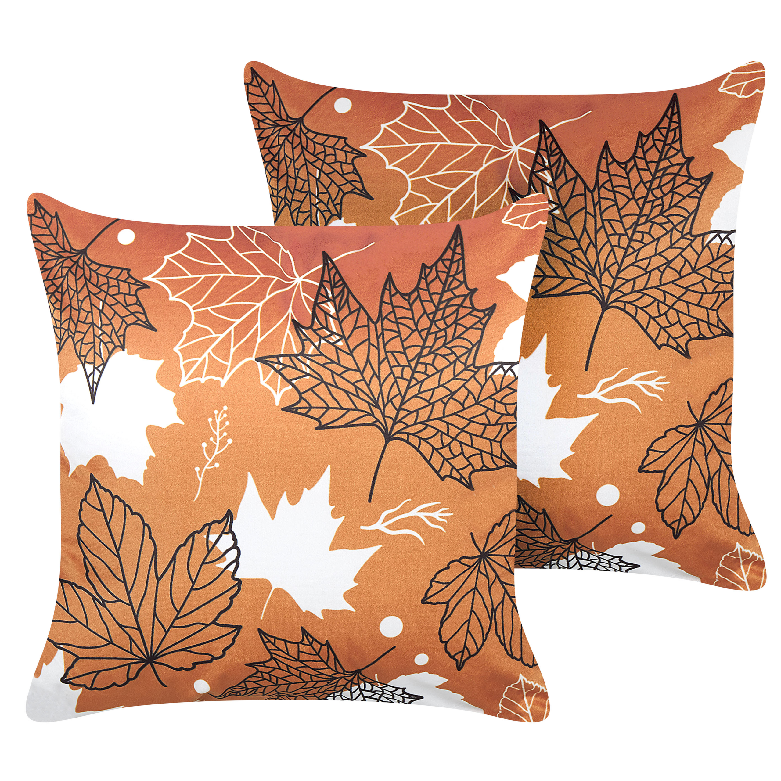 Set med 2 prydnadskuddar POINSETTIA 45 x 45 cm Sammet Orange Växtmotiv
