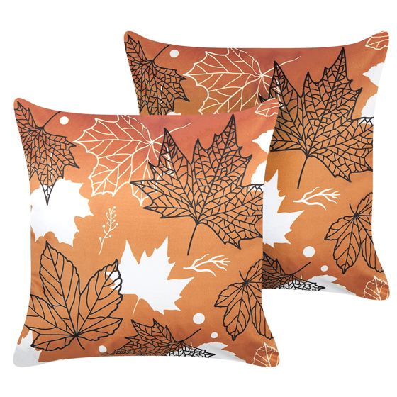 Set med 2 prydnadskuddar POINSETTIA 45 x 45 cm Sammet Orange Växtmotiv