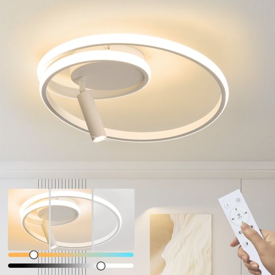 NETTLIFE dimbar, LED-taklampa, 40 cm, modern, design, 37 W Med spotlight, för sovrum, vardagsrum Vit