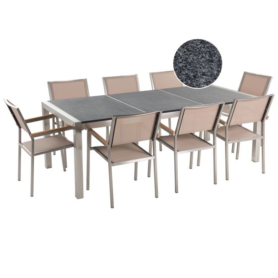 Trädgårdsmatgrupp 8-sits GROSSETO Trippelplatta Granit Polerad Grå/ Beige