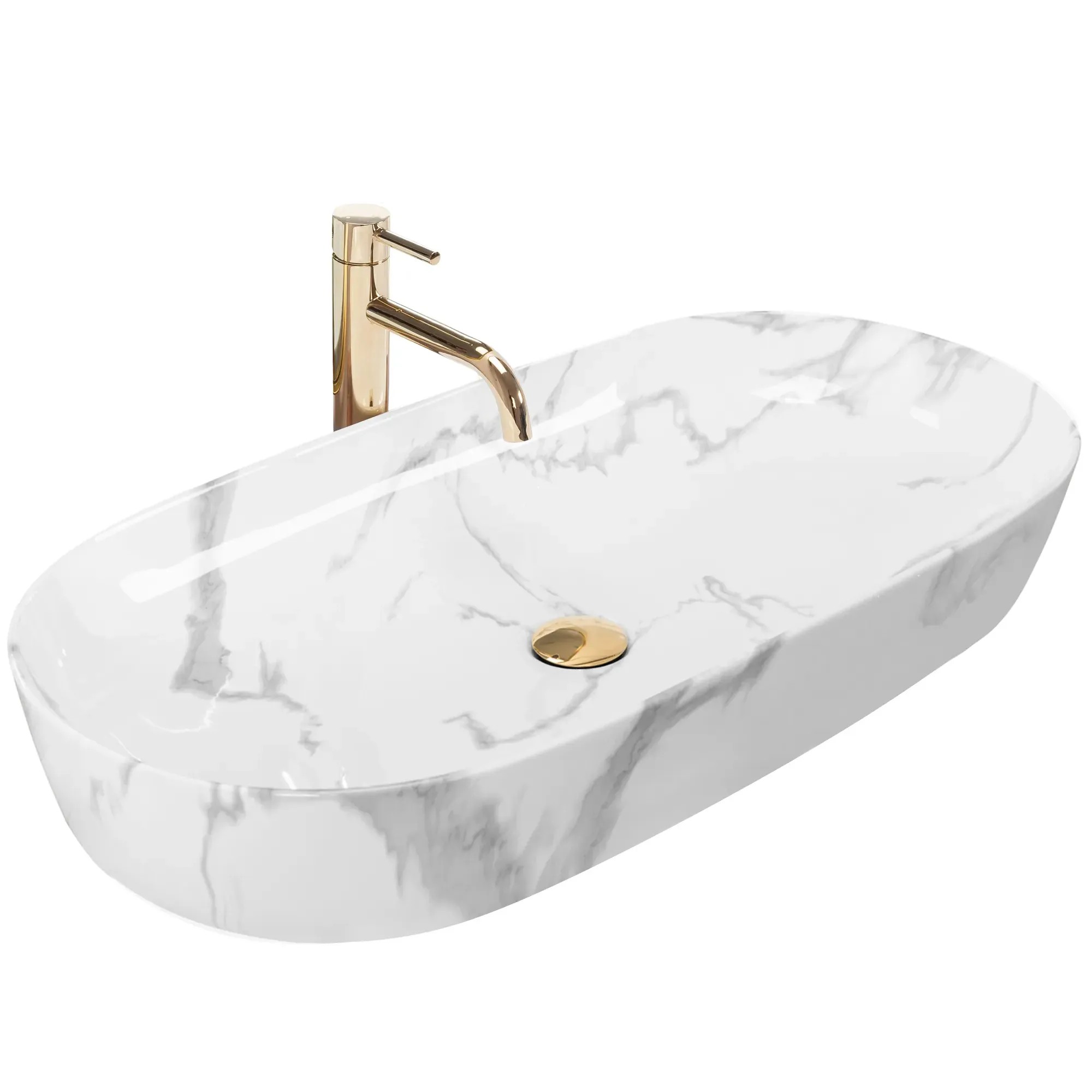 REA bänktvättställ CLEO 81 MARMO SHINY , Vit, 81x41x13,5cm