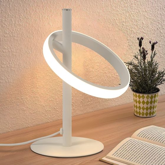 NETTLIFE modern LED-bordslampa - vit, ringformad sänglampa, roterande avtagbar, ringar 13W, 3000K varmvit