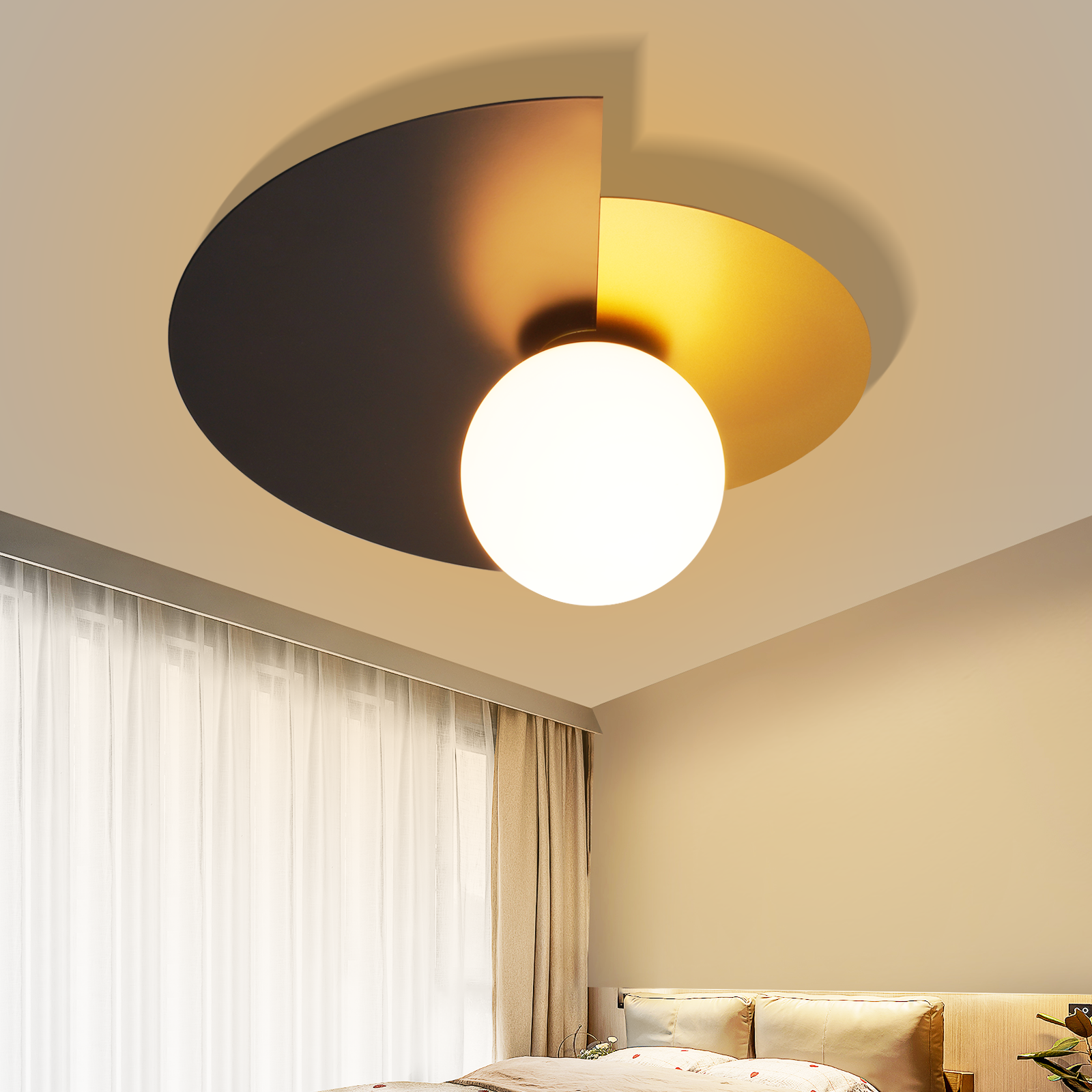 NETTLIFE svart och guld vägglampa för hallen, glas och metall i vintagestil, modern design, E14
