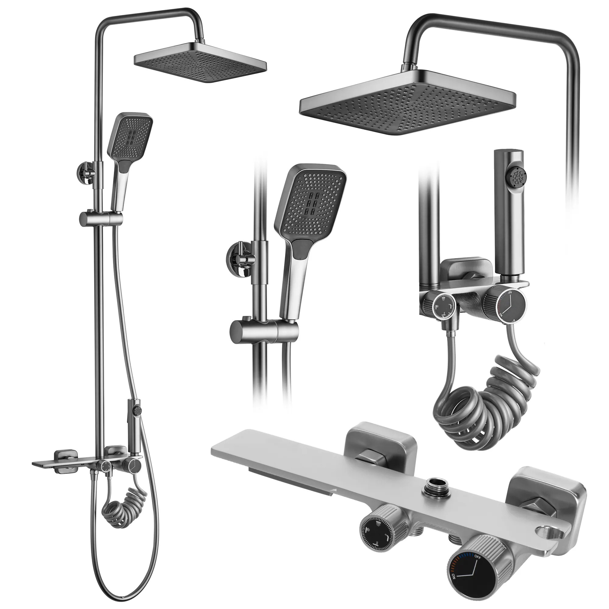 REA Duschset HELIX Borstad Nickel, 38x30x114,5cm